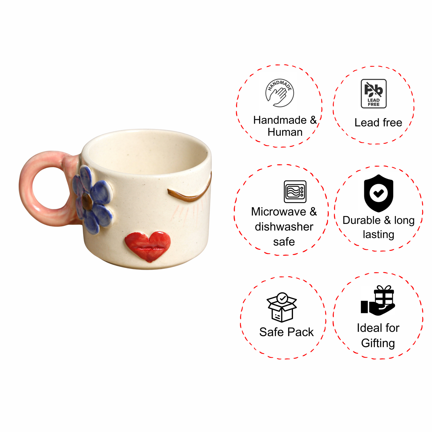 Daisy Blooms cup Set- Embossed Design, Ivory