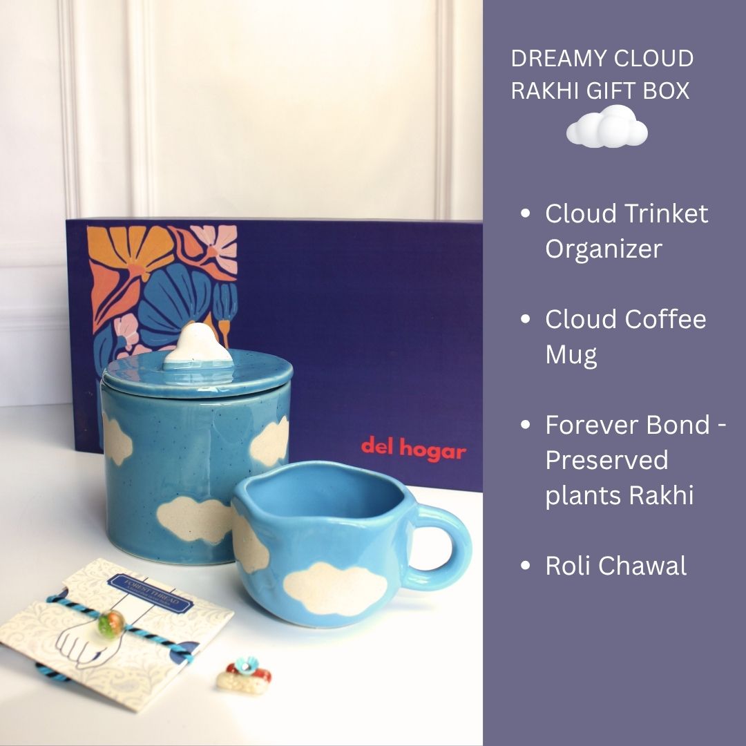 Cloudy Dreams Rakhi Gift Set- Cloud Mug & Organizer