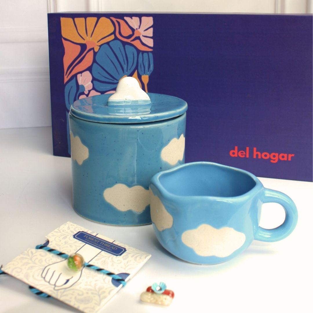 Cloudy Dreams Rakhi Gift Set- Cloud Mug & Organizer