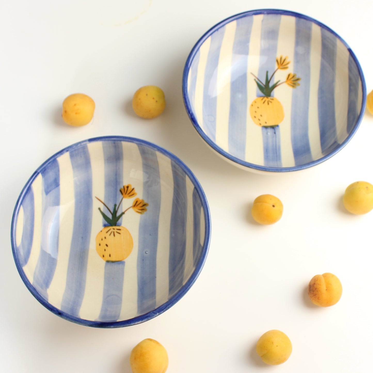 Ceramic deep bowls blue stripes