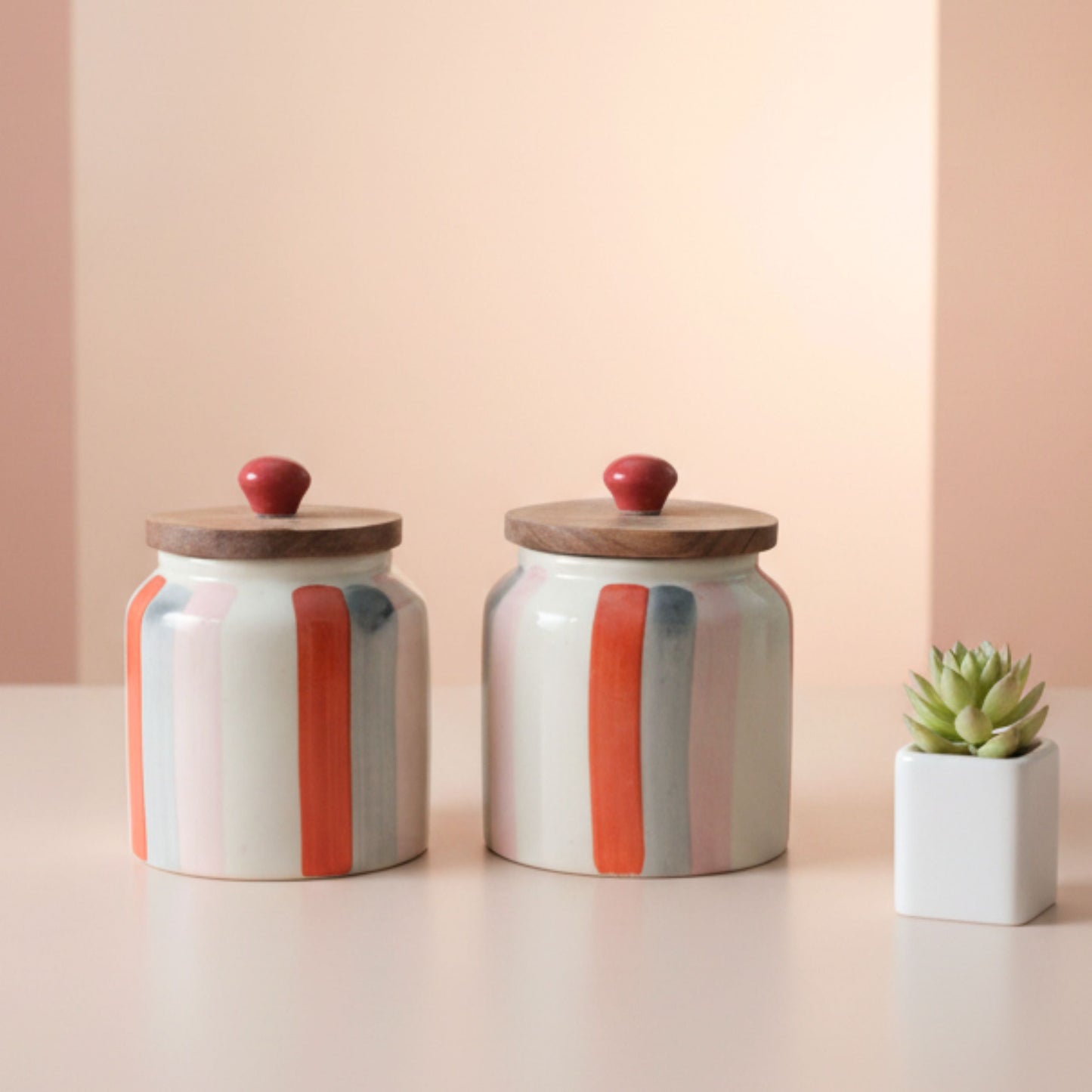 Colored Bars Ceramic Jar Set- Air tight, 500ml