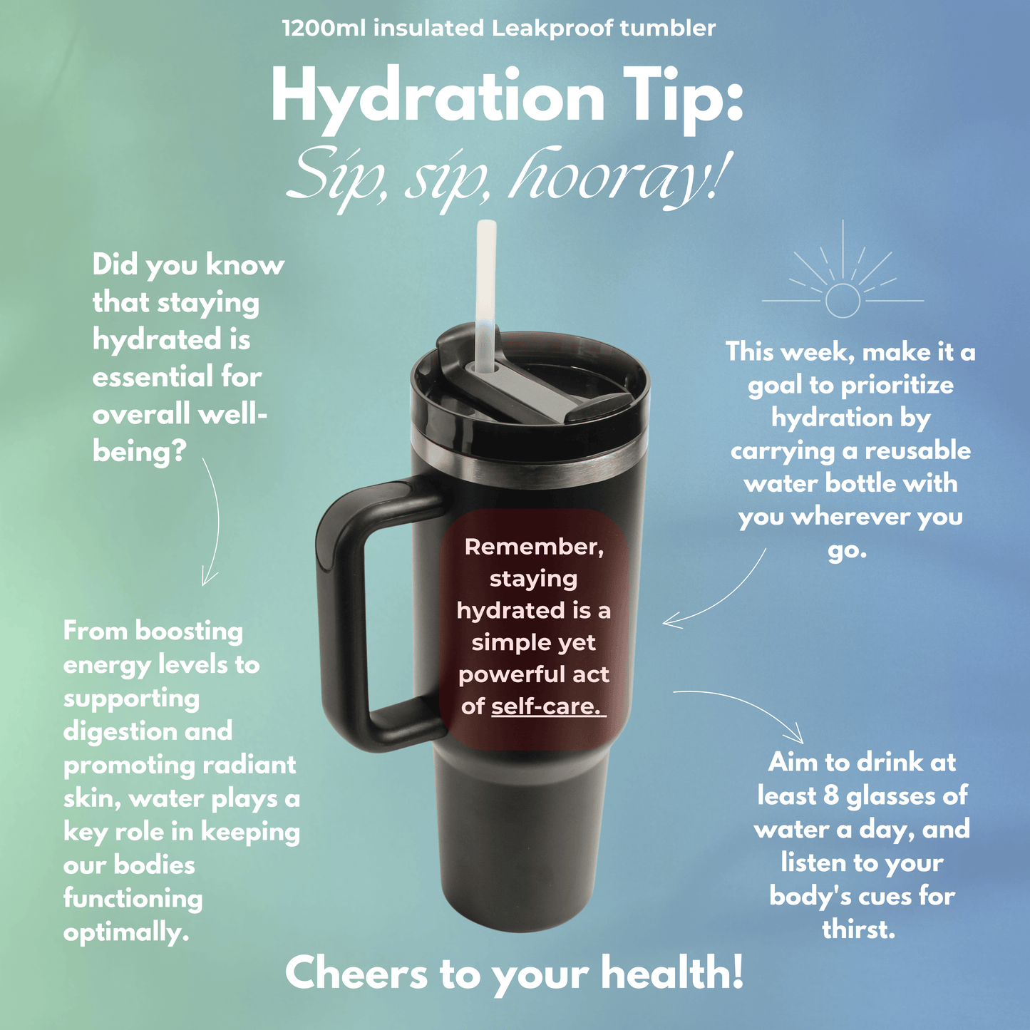 Tumbler with Handle, Straw & Lid I Leakproof Tumbler I Hot and Cold - Black