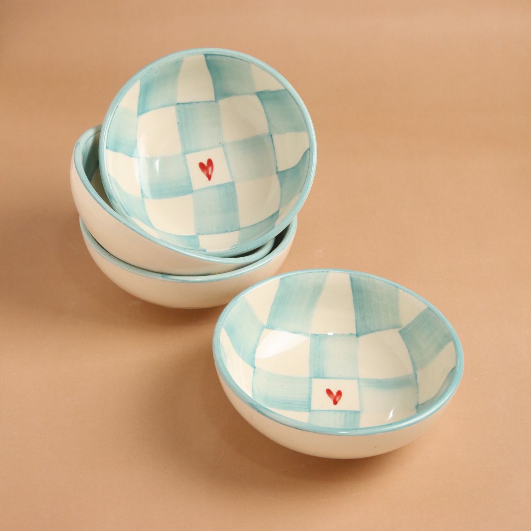 Sea Check Ceramic Bowl- Multipurpose Deep Bowls