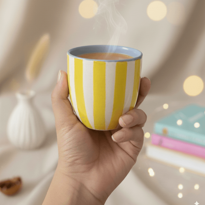 Chai Kulhad Set- Lemon Stripes Tumblers (Neo Edition)