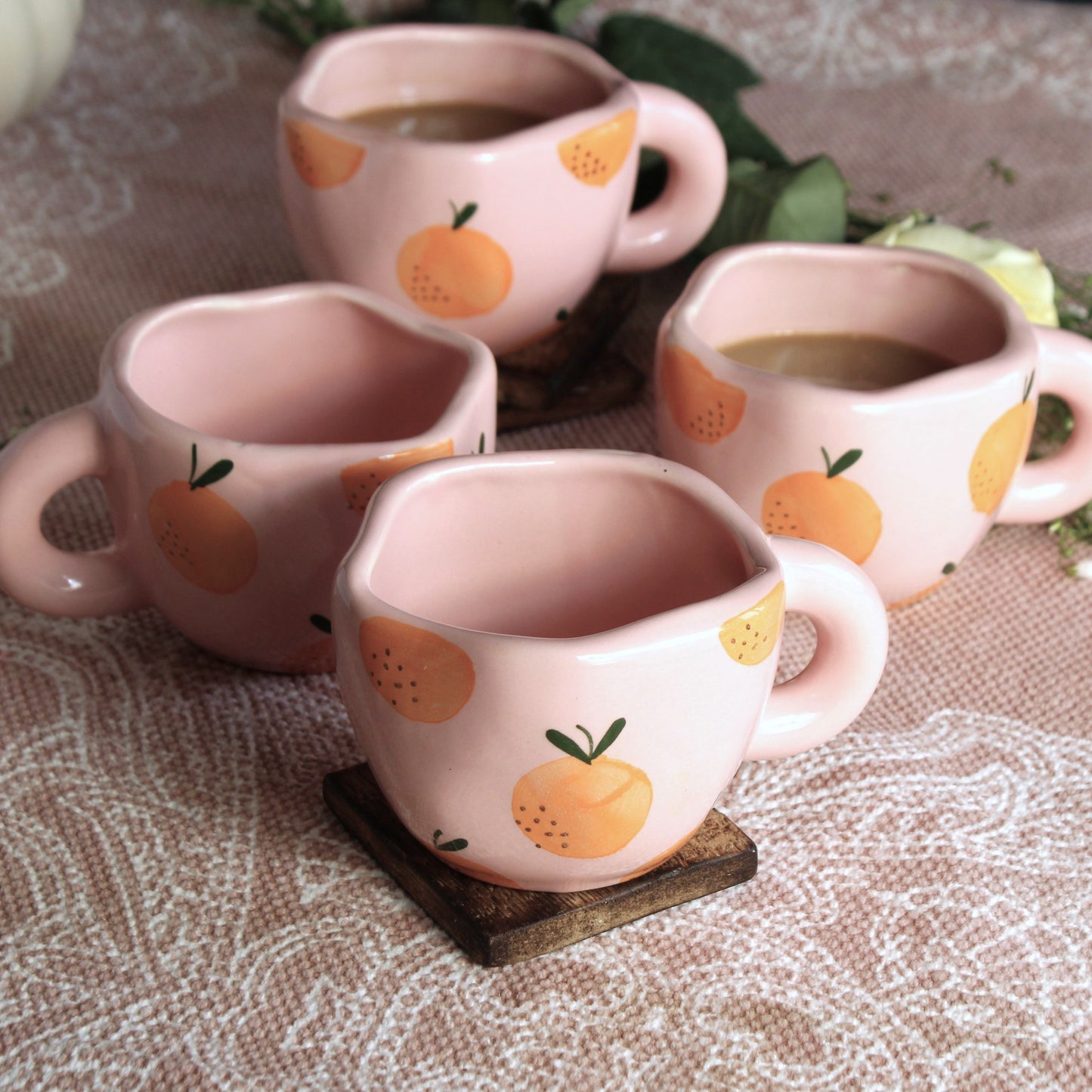 Fiesta Pink & Orange Mugs (Set of 2)-La tomatina Inspired