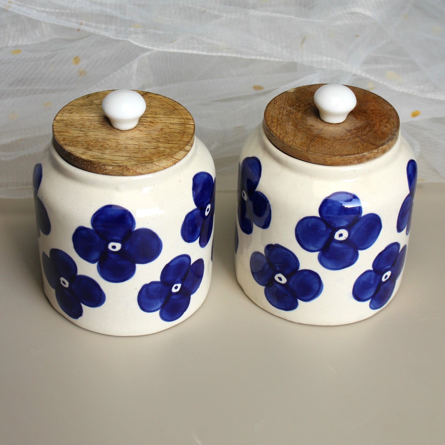 Blue Flowers Ceramic Jar Set- Air tight, 650ml