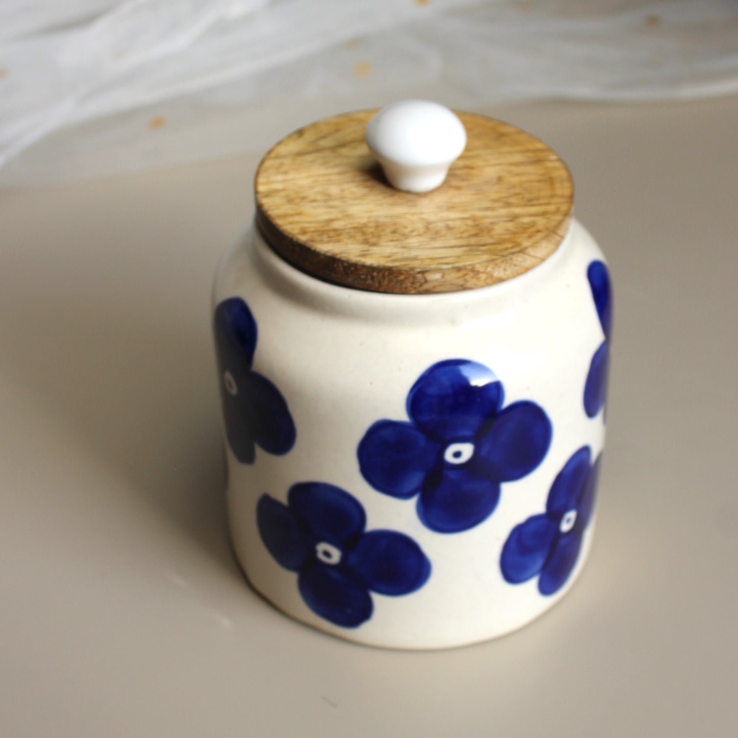 Blue Flowers Ceramic Jar Set- Air tight, 650ml