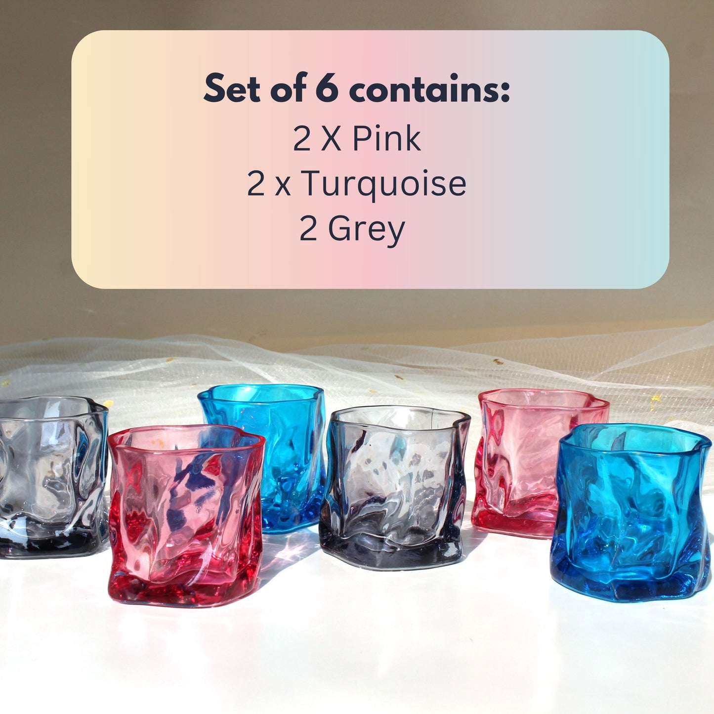 Water Glass- Set of 6 Serving Glass, Pastel Melt (Mixed Colors)