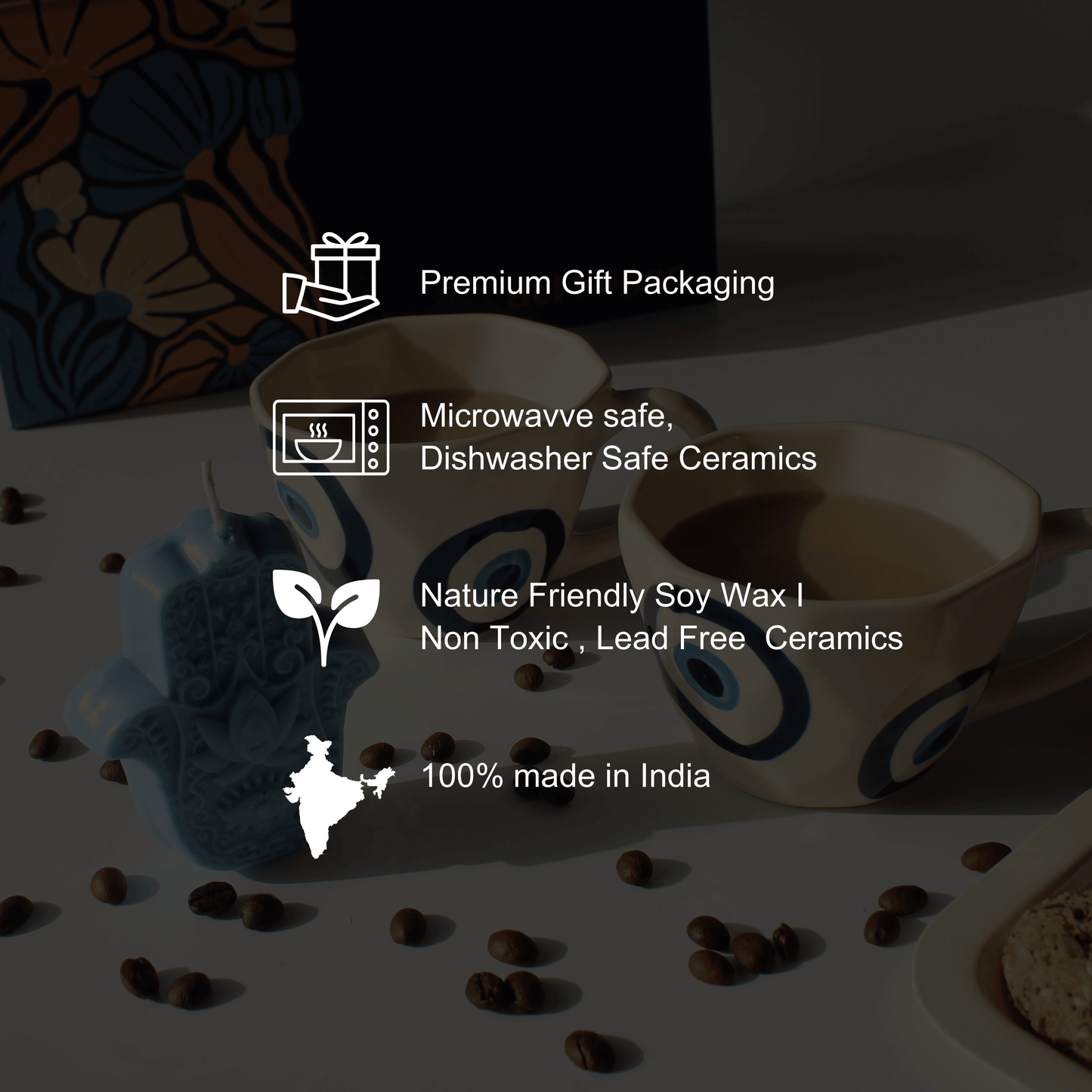 Good Vibes Gift Set- Evil eye Mugs & Hamza Candle