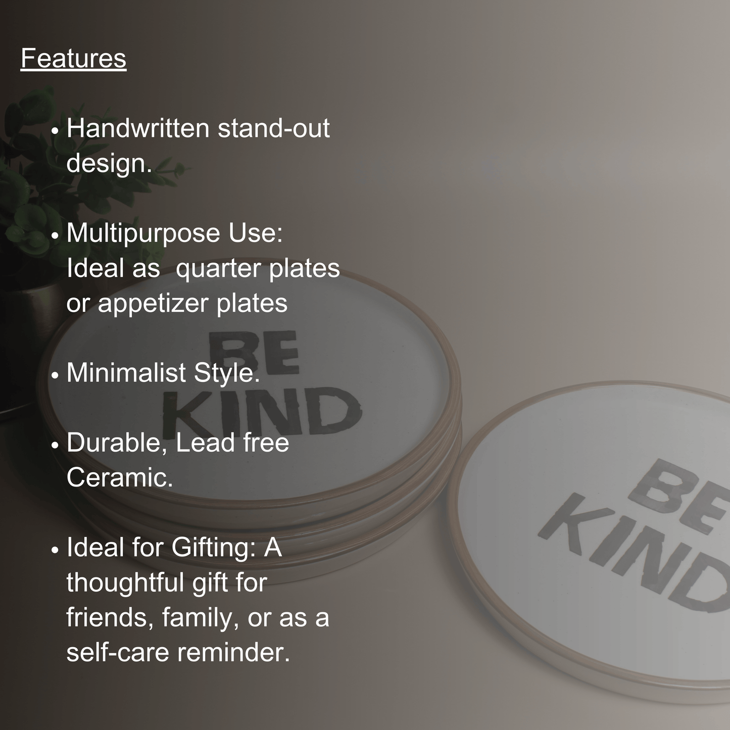 Kindness Plates – Set of 4 Minimalistic Handwritten Quarter Plates