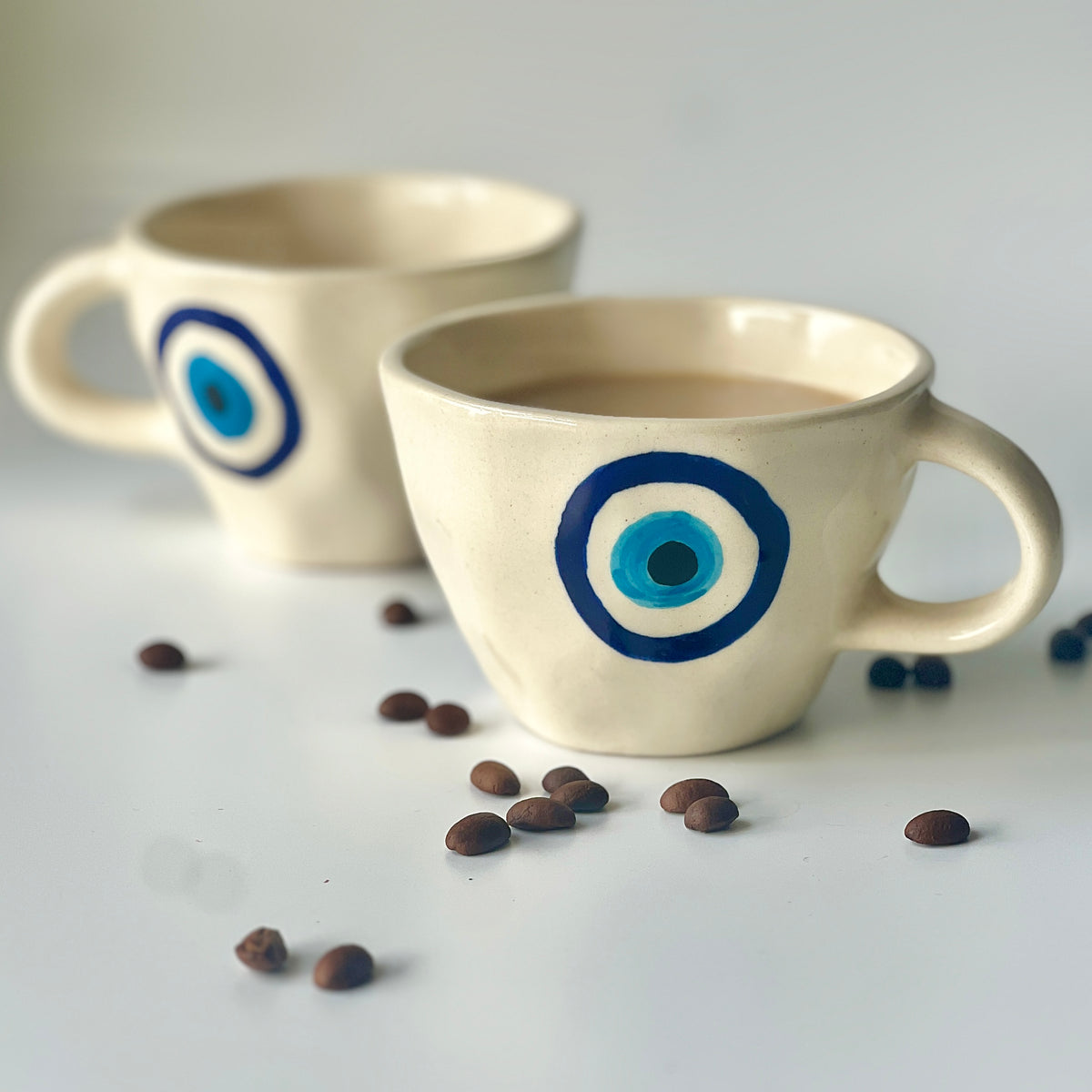 Hand painted evil eye ceramic mugs set - del hogar