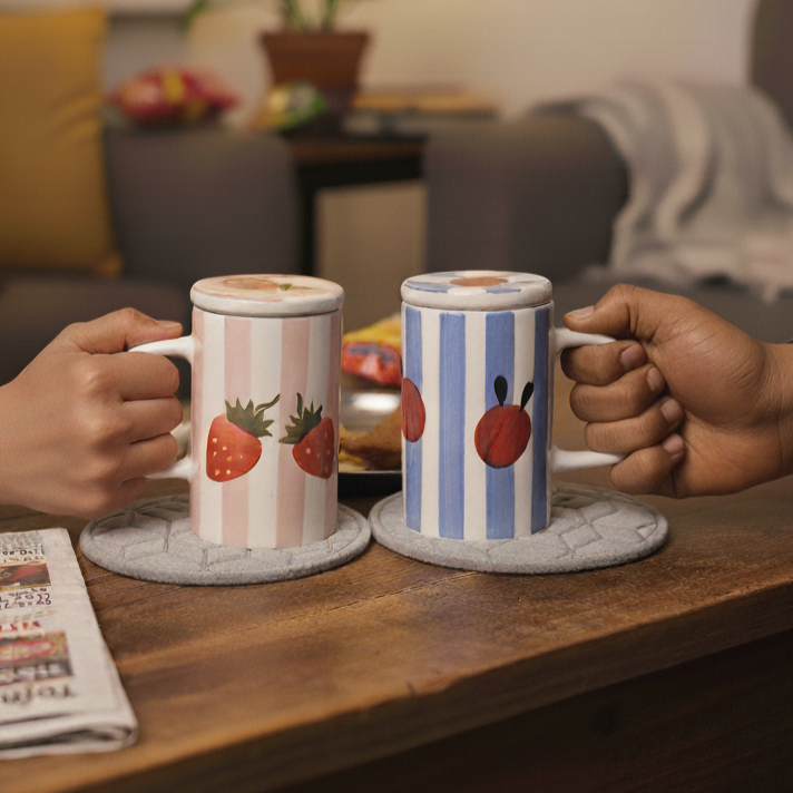 Festive Giftbox- Mugs with Lid (Striped Mugs)