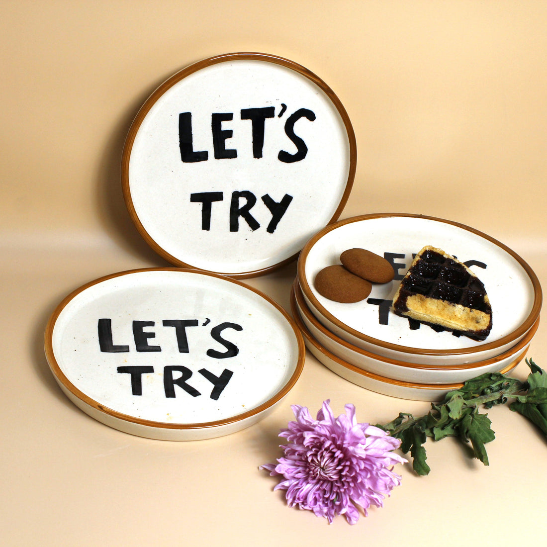Handrwitten typography plates -let's try , cool slangs and phrases on plates minimal collection 