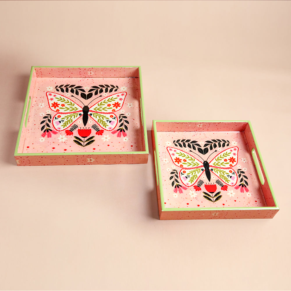 Coral Butterfly Serving Tray- Set of 2 Trays