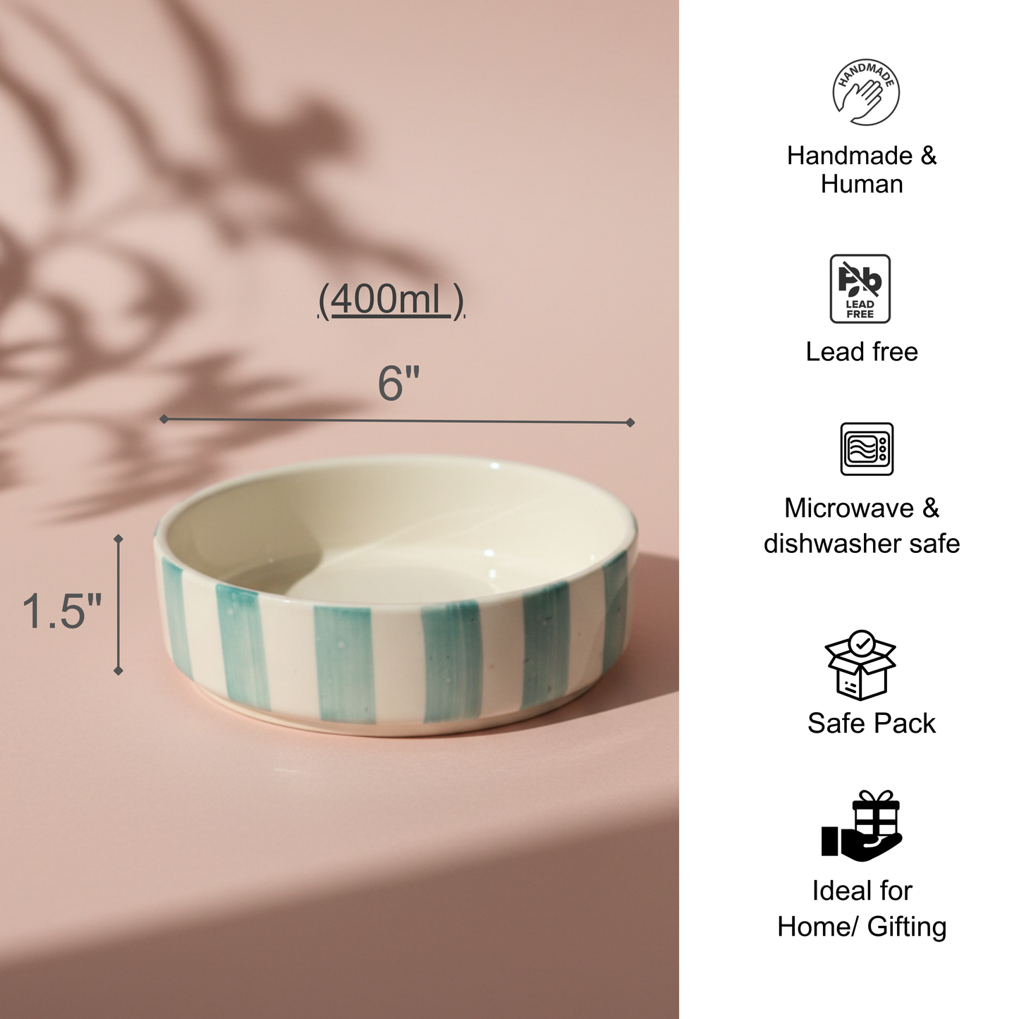 Coastal Stripes Multipurpose ceramic Bowl Set(400ml)