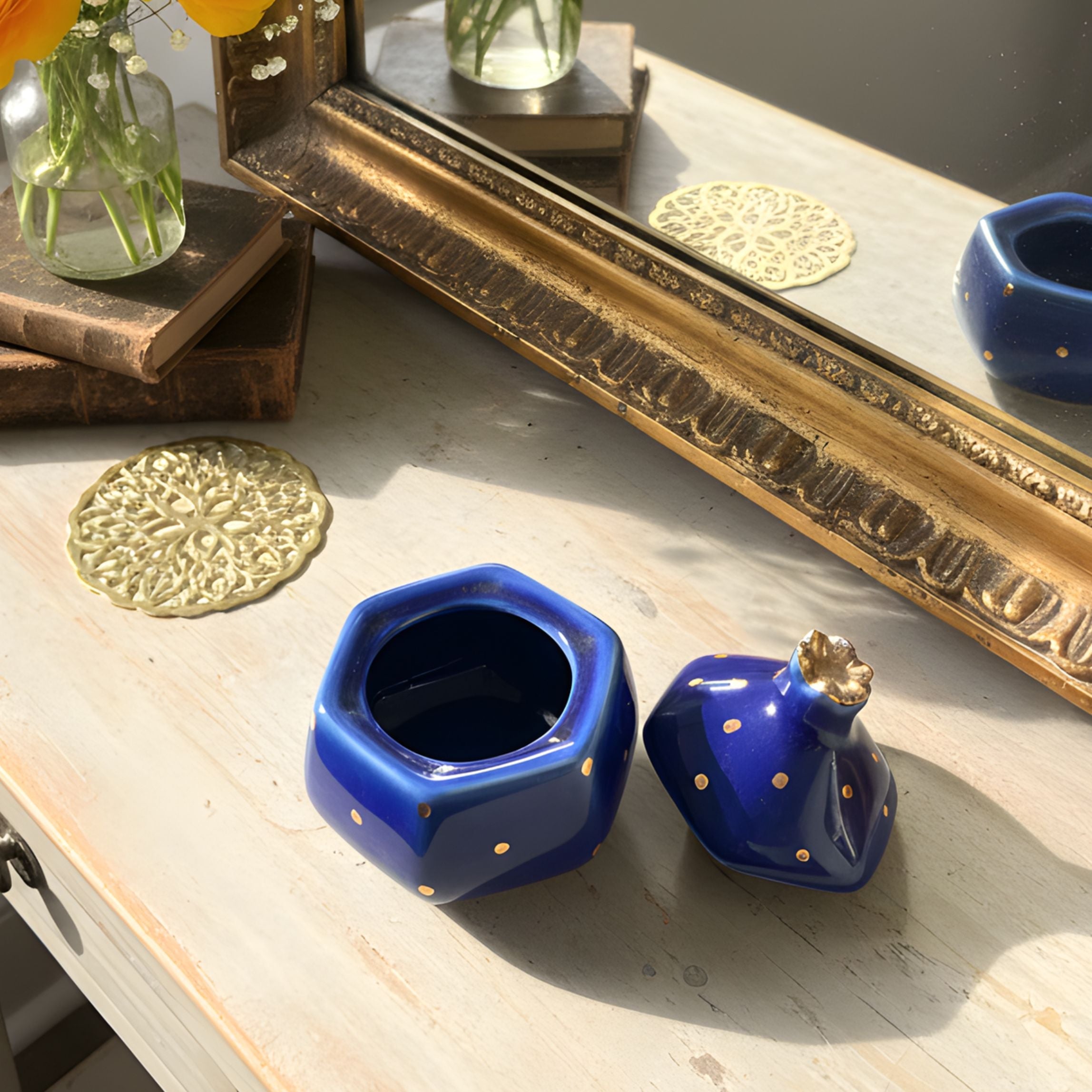 Pomegranate  Jars- Gold dusted (Blue ,300ml)