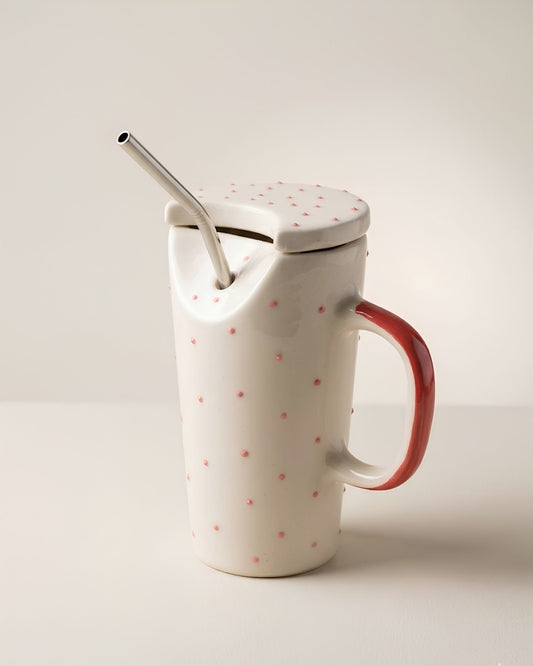 Red dots tumbler - With Lid & Straw (350ml)