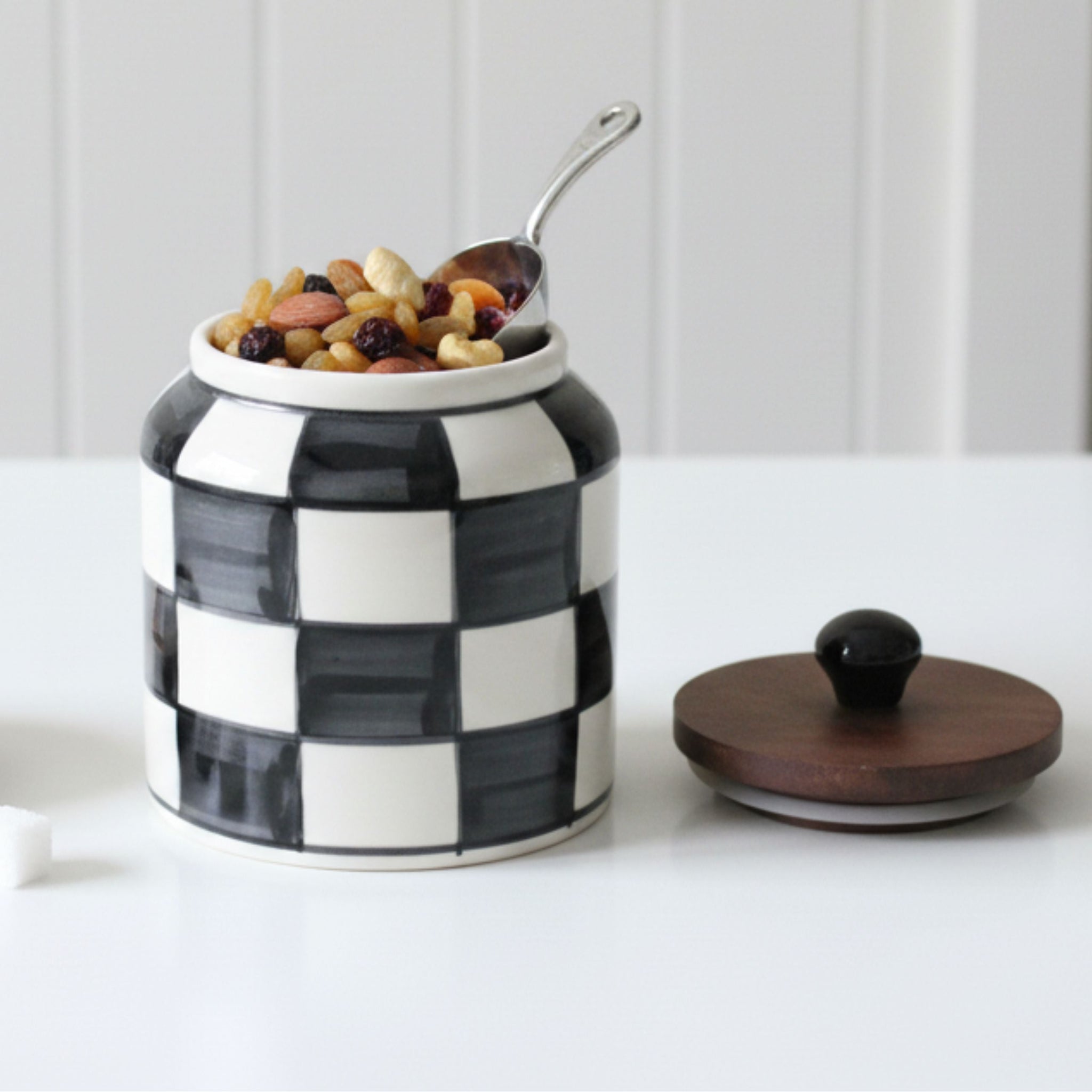 Black checkered Ceramic Jar Set- Air tight, 500ml