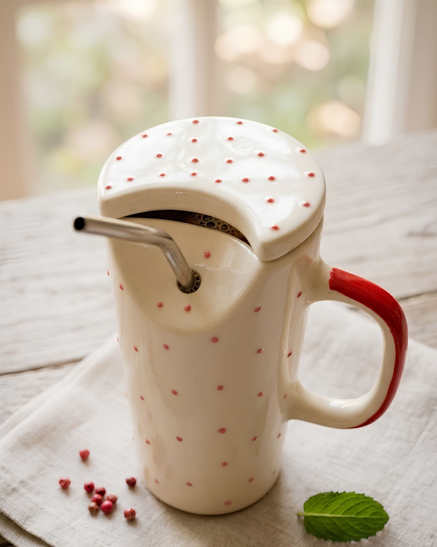 Red dots tumbler - With Lid & Straw (350ml)