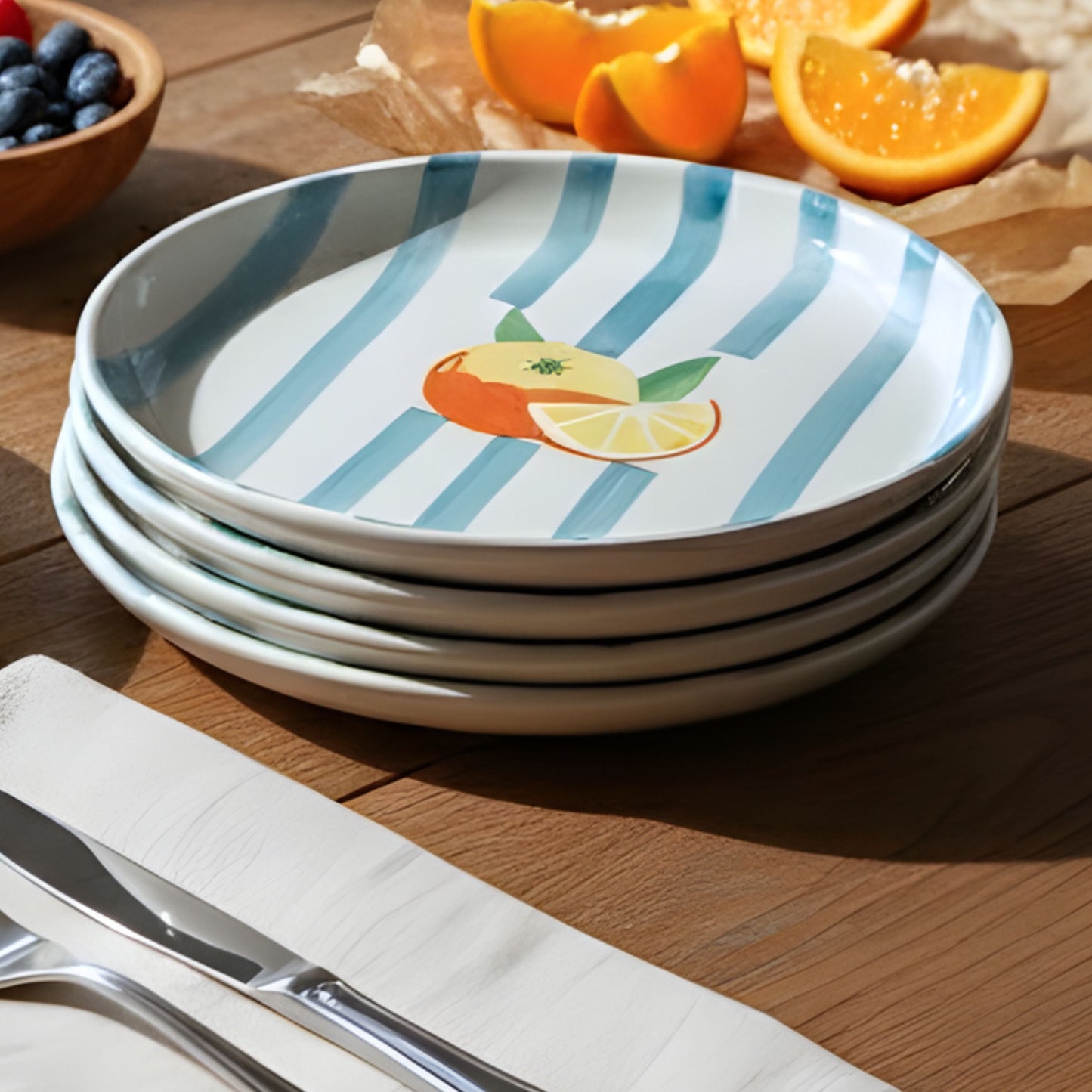 Pomelo Stripes 8.5" Plate- For Paratha, pizza & more