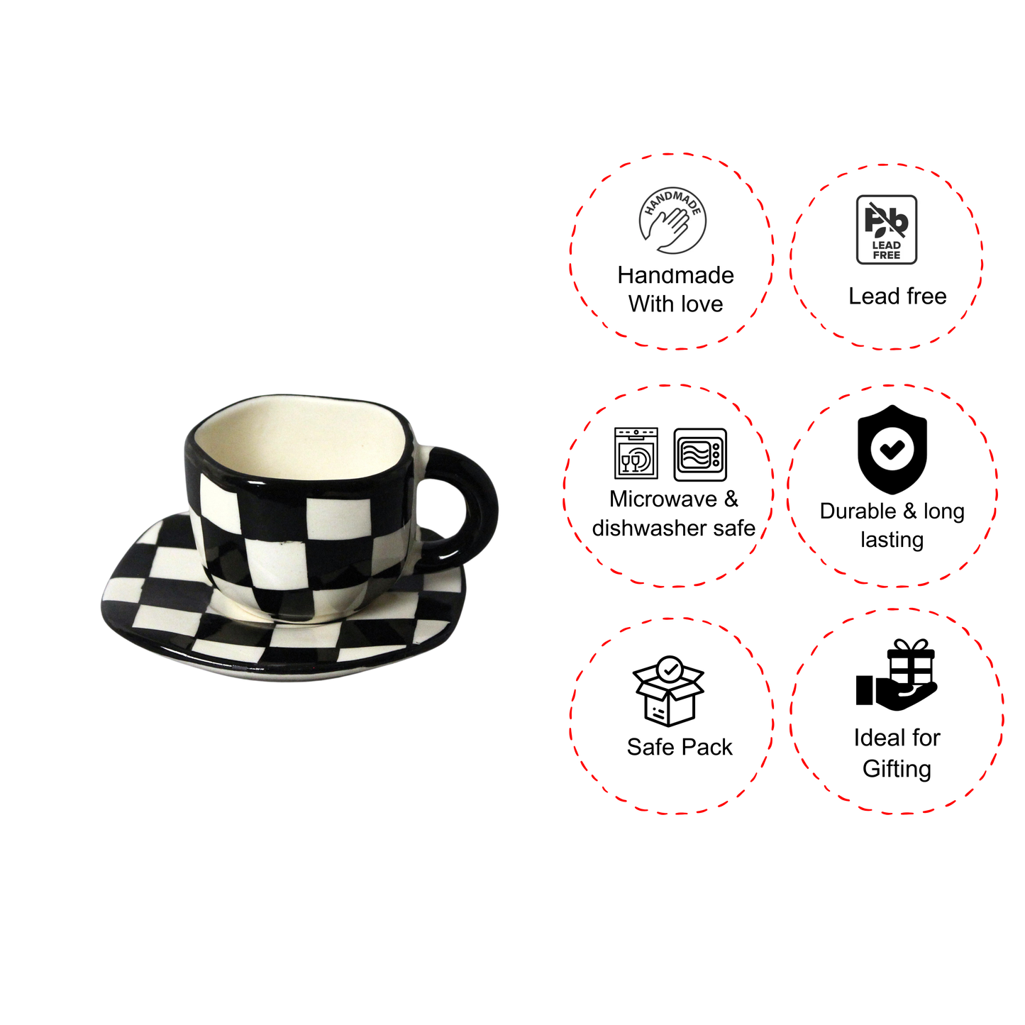 Checkered Cup and Saucer Set- For Tea & Coffee