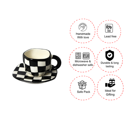 Checkered Cup and Saucer Set- For Tea & Coffee