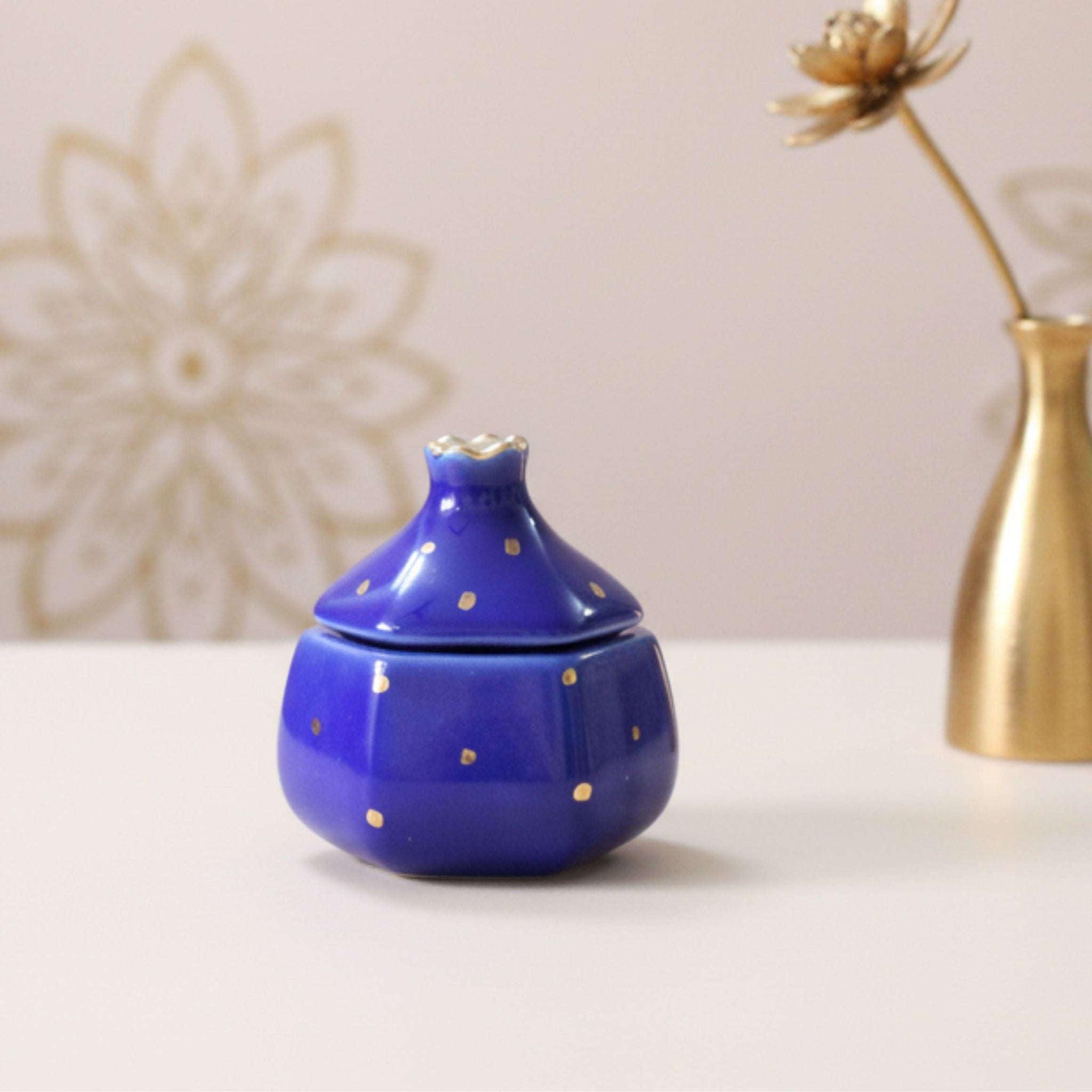 Pomegranate  Jars- Gold dusted (Blue ,300ml)