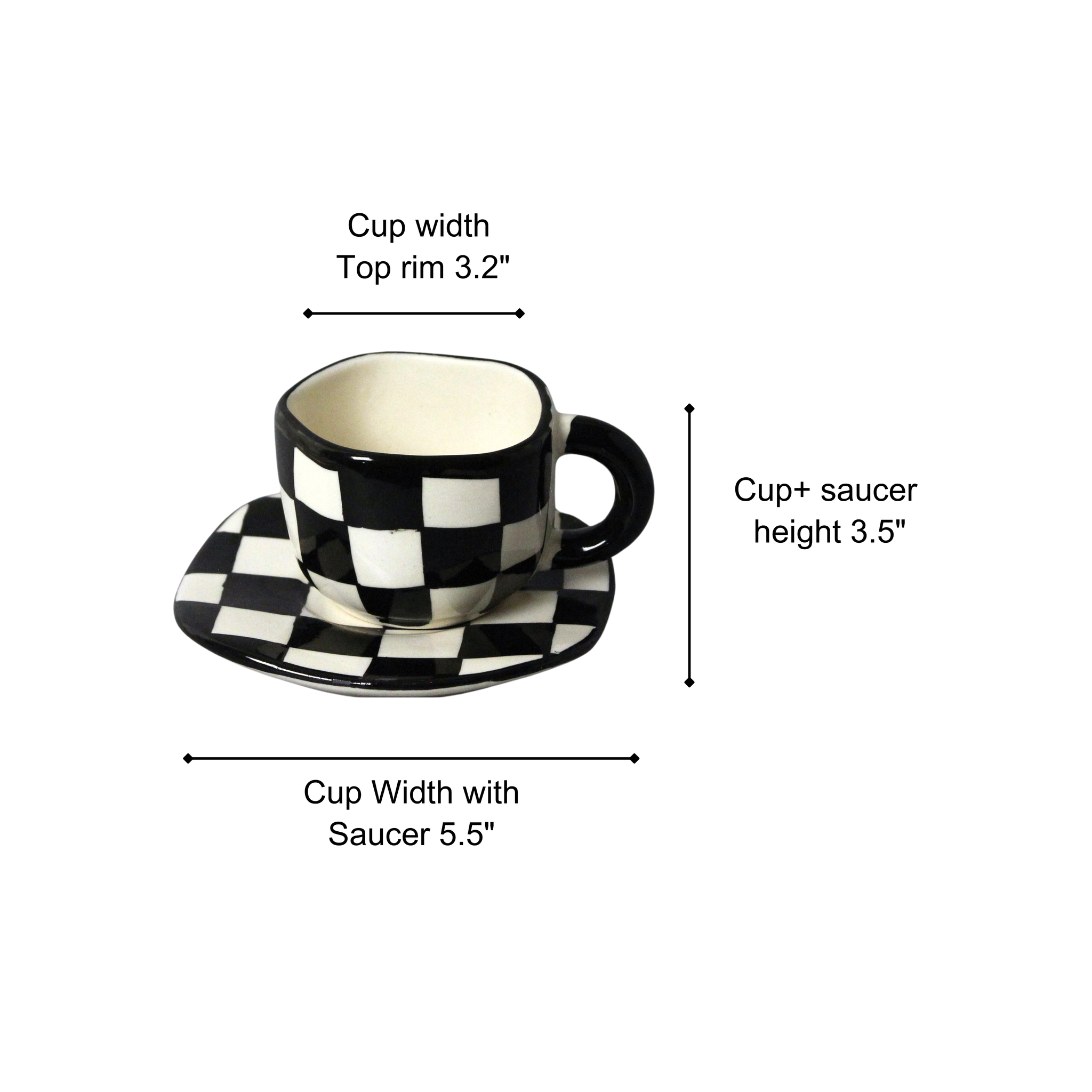 Checkered Cup and Saucer Set- For Tea & Coffee
