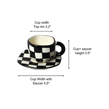 Checkered Cup and Saucer Set- For Tea & Coffee
