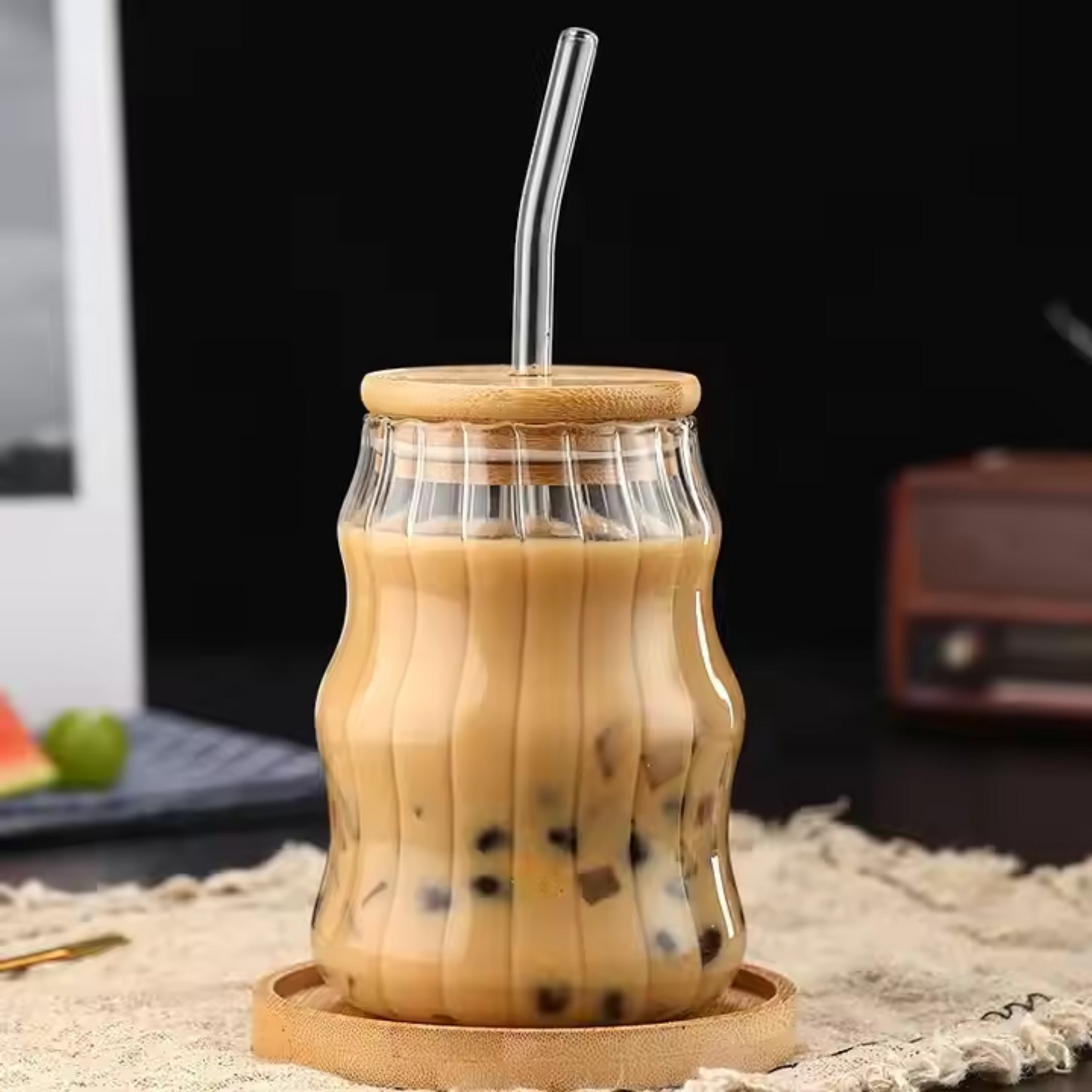 Sippy Glass Tumbler-  With Airtight Lid & Straw