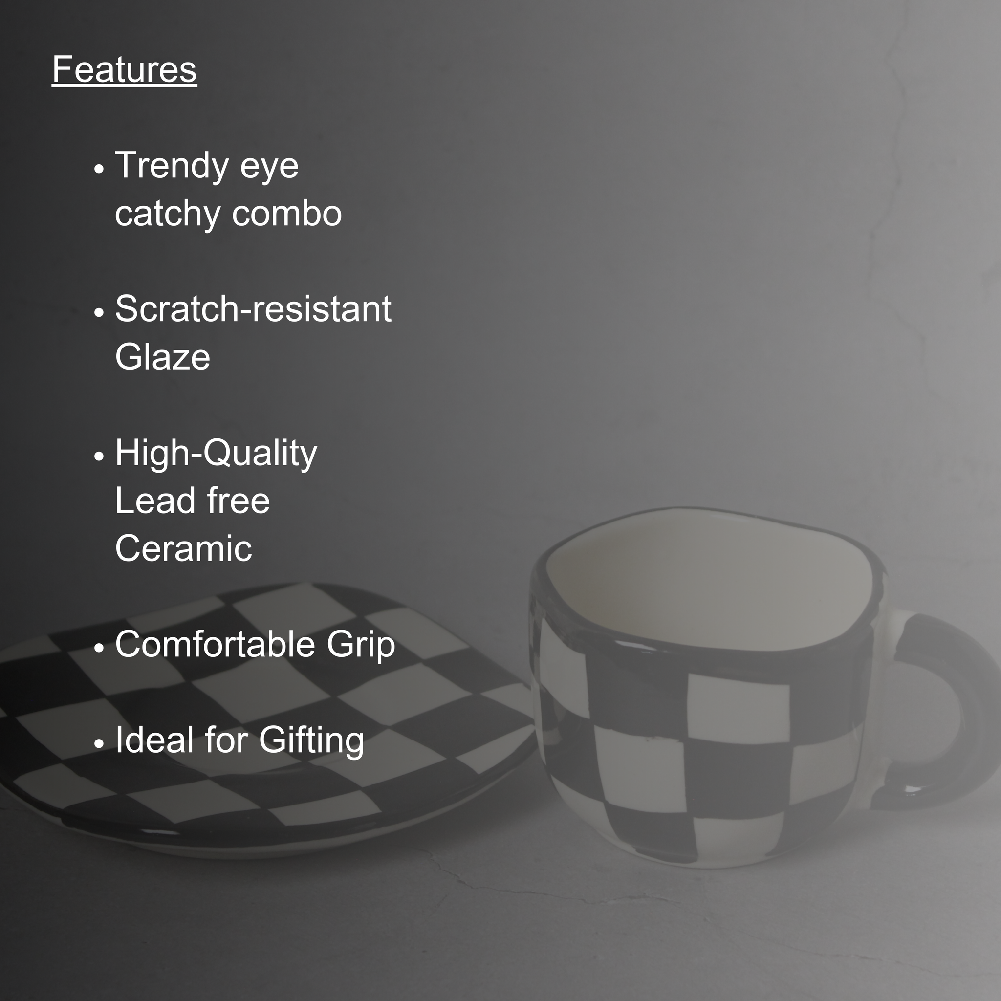 Checkered Cup and Saucer Set- For Tea & Coffee