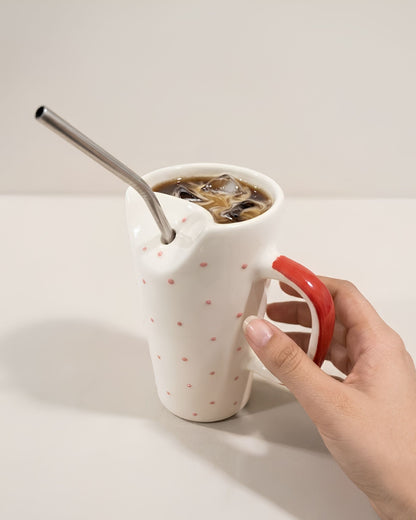 Red dots tumbler - With Lid & Straw (350ml)