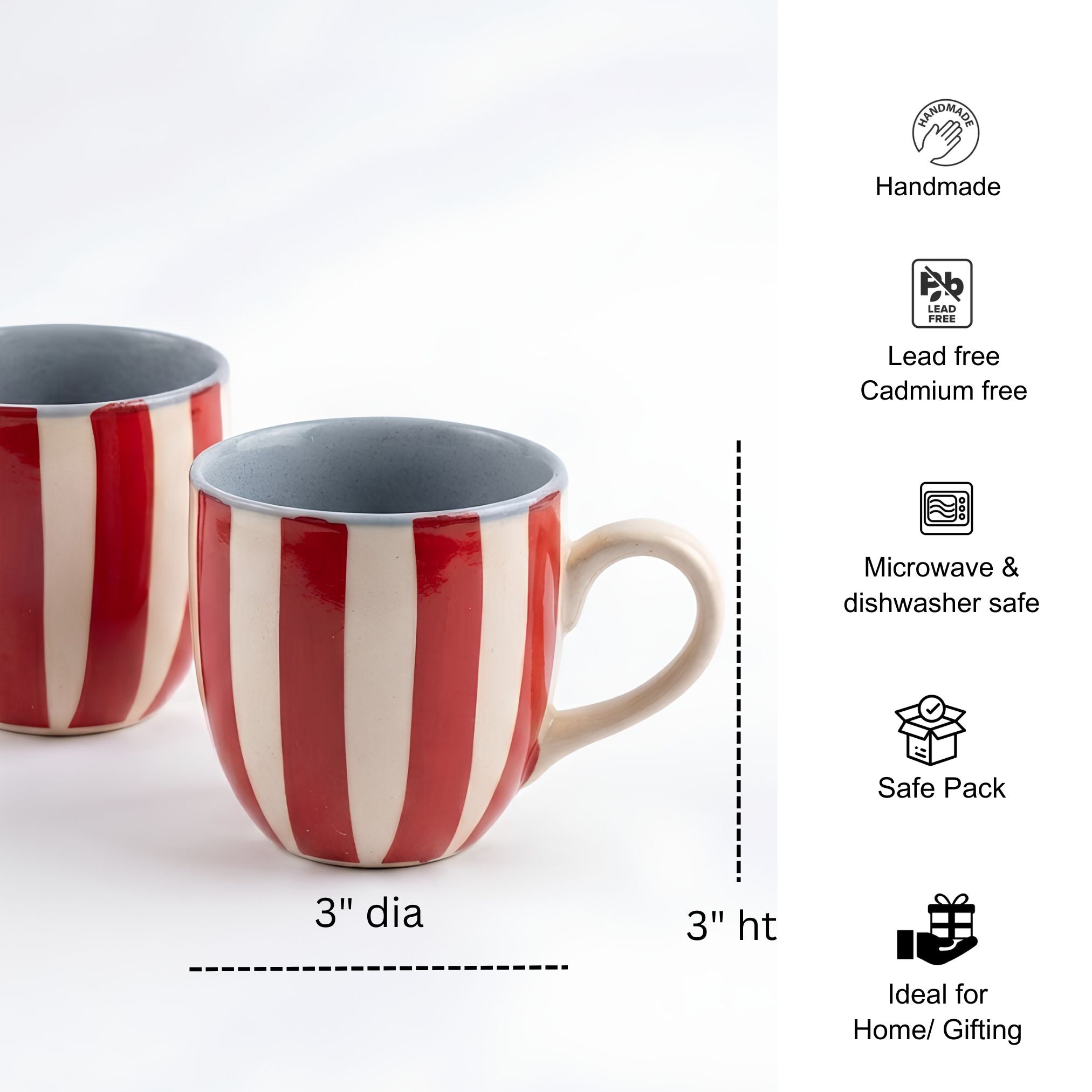 Tea Cups Set- Cherry Stripes, (Set of 4)