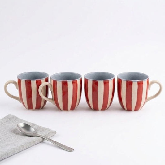 Tea Cups Set- Cherry Stripes, (Set of 4)