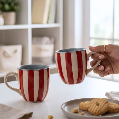 Tea Cups Set- Cherry Stripes, (Set of 4)