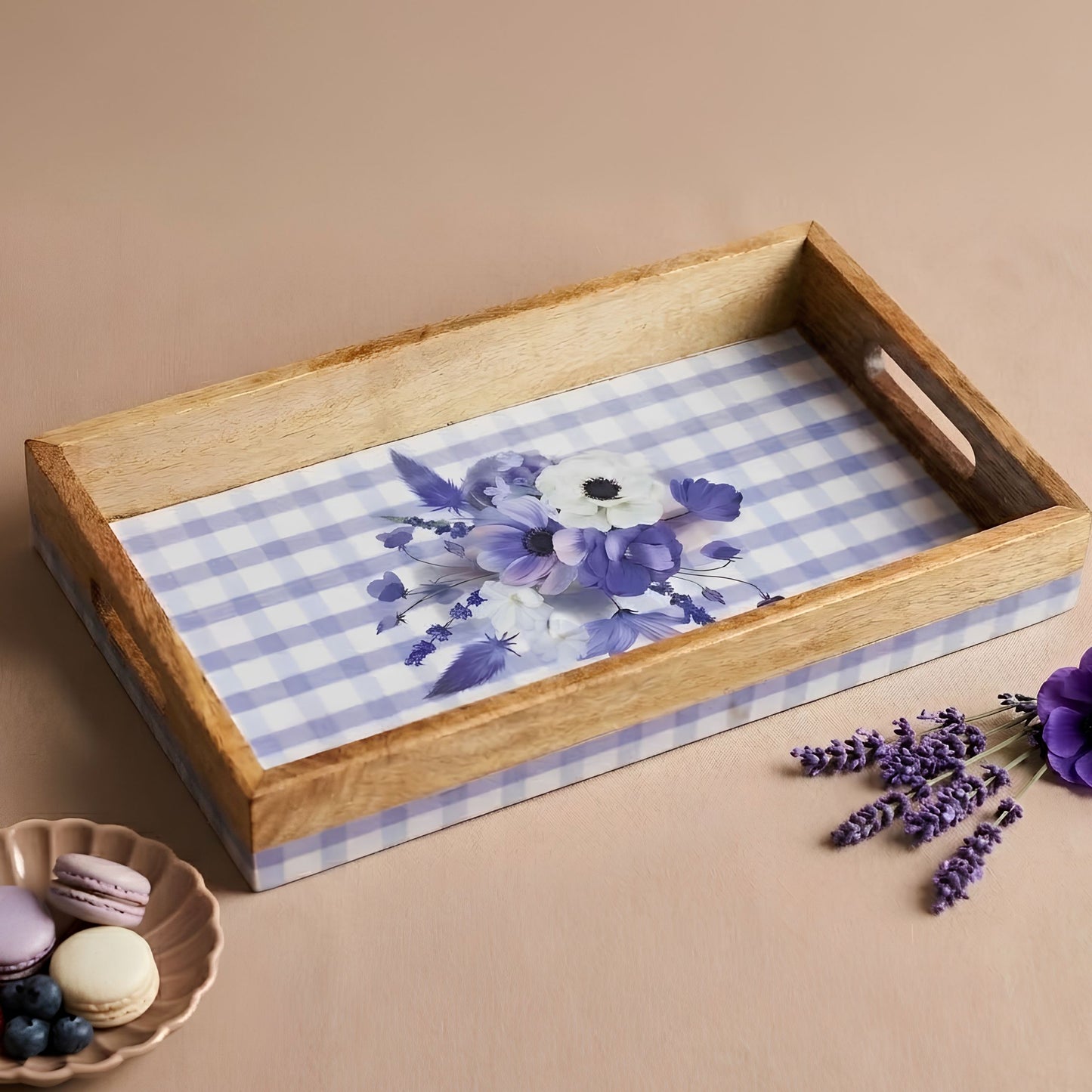 Lavender Cottage Serving Tray- 14"X 8" (Mango wood)