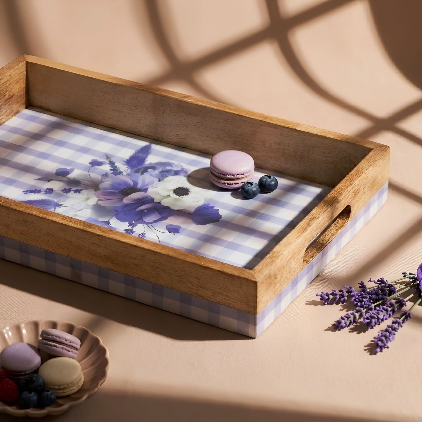 Lavender Cottage Serving Tray- 14"X 8" (Mango wood)