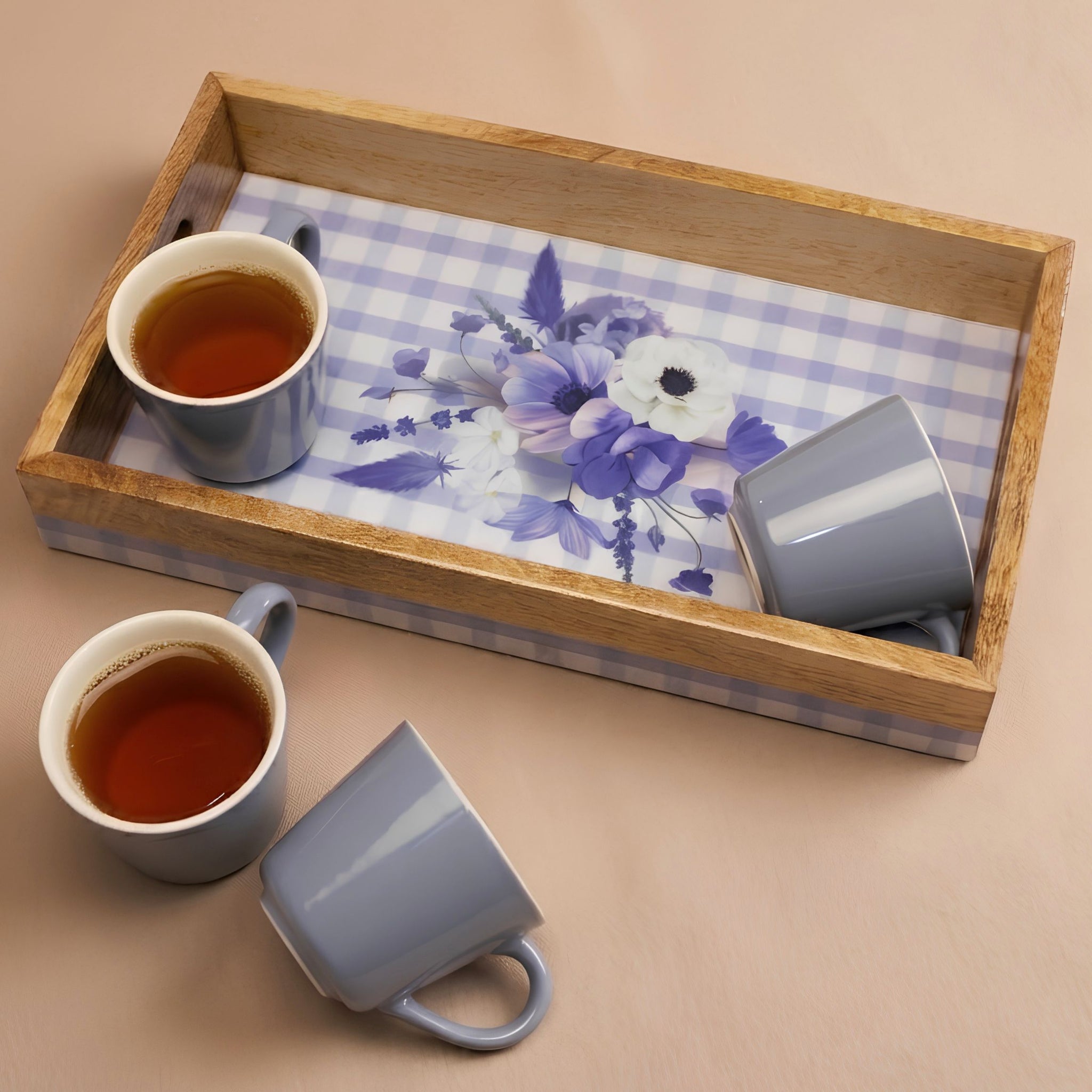 Serving set -Lavender Cottage Tray+ Cups (Set of 4)
