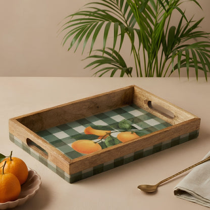 Orange Grid Serving Tray- 14"X 8" (Mango wood)