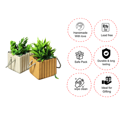 Carry Bag Planters – Unique Ceramic Pots set of 2 Sand & Beige colored planters