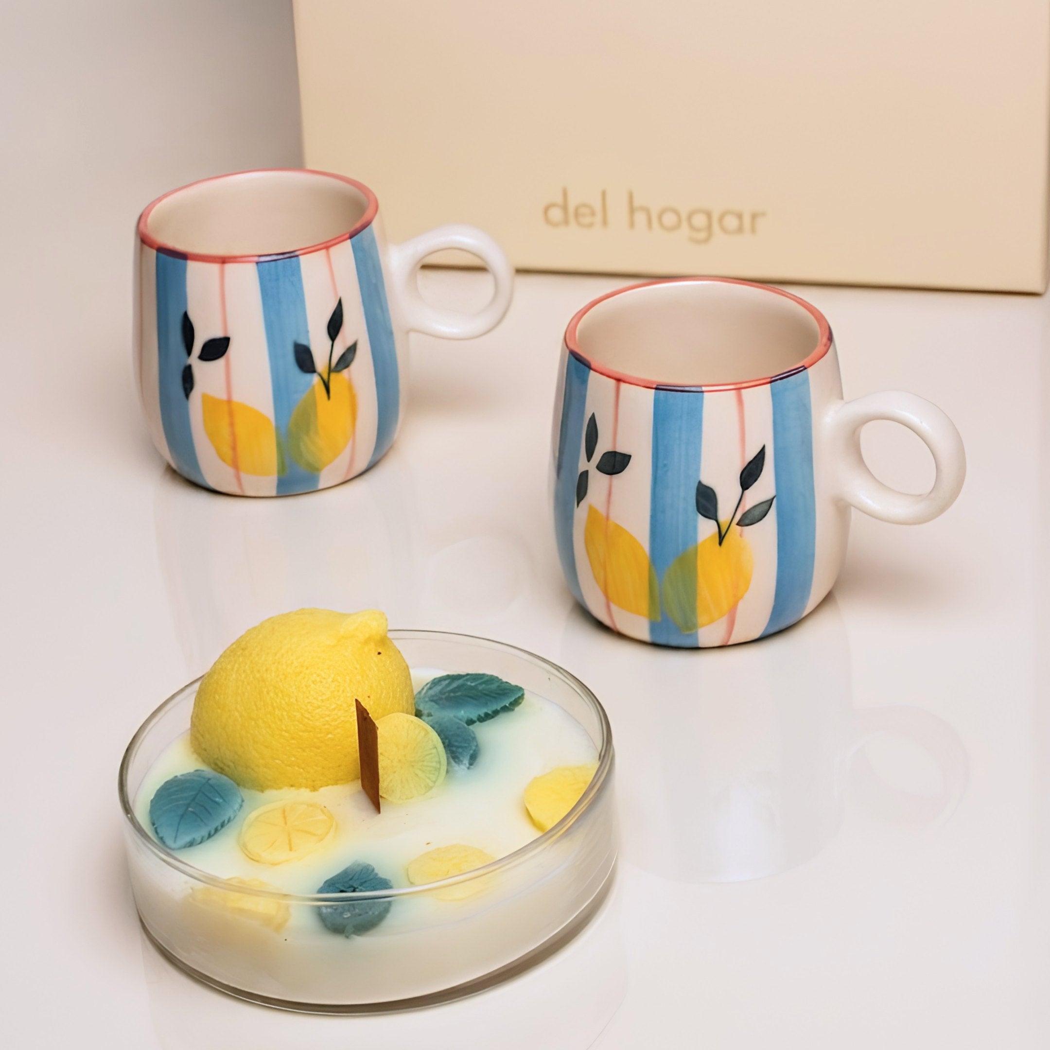 Giftbox-Breeze & Lemons (2 Coffee Mugs+ Lemon themed Candle)