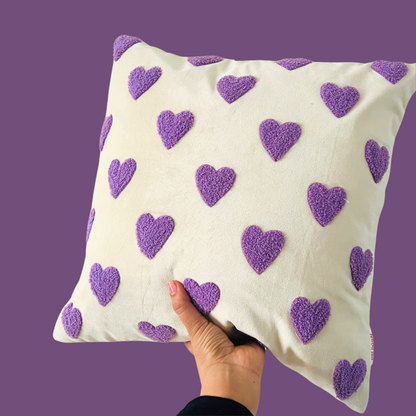 All Hearts Embroidered Cushion Cover- Off white, Embroidered