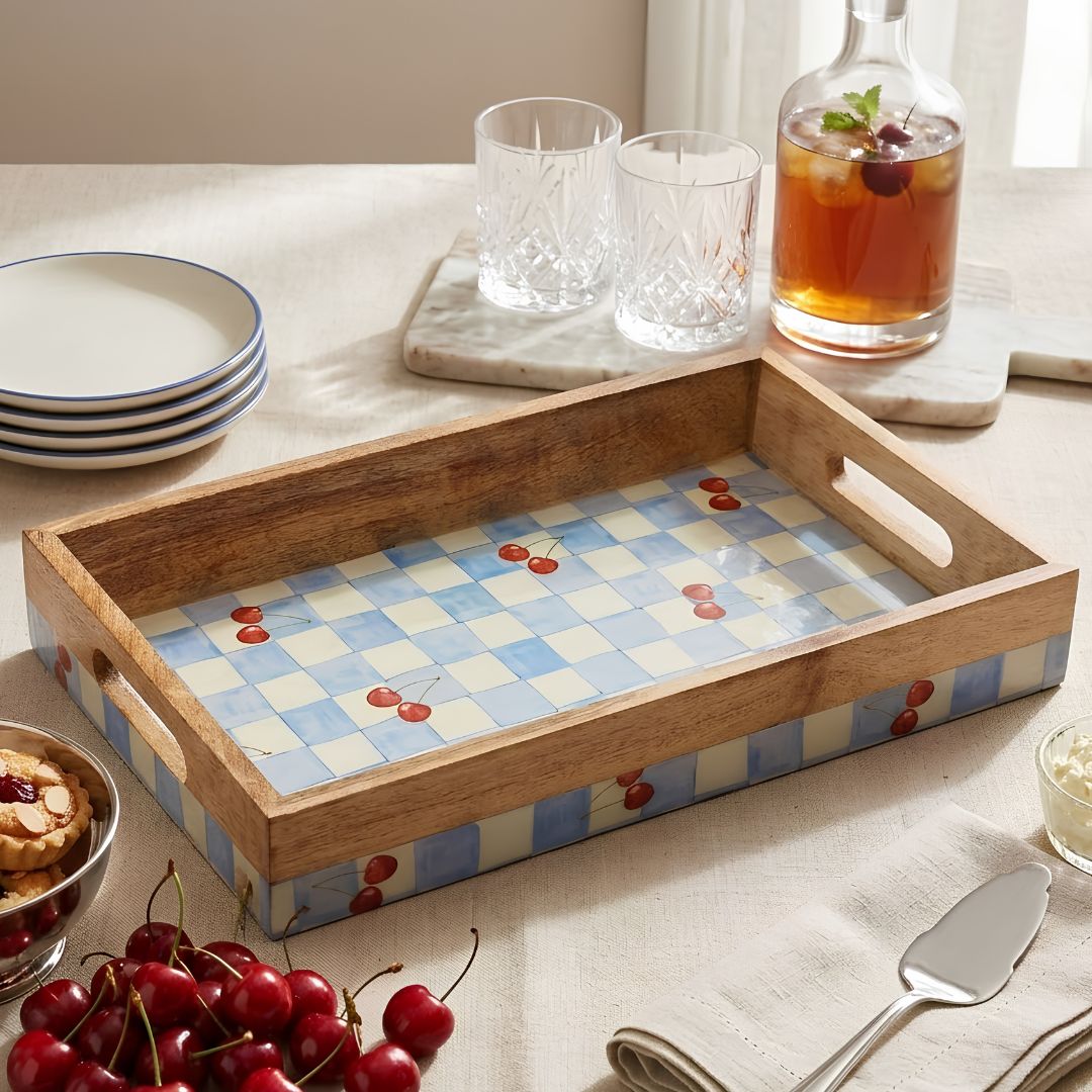 Cherry & Checks Serving Tray- 14