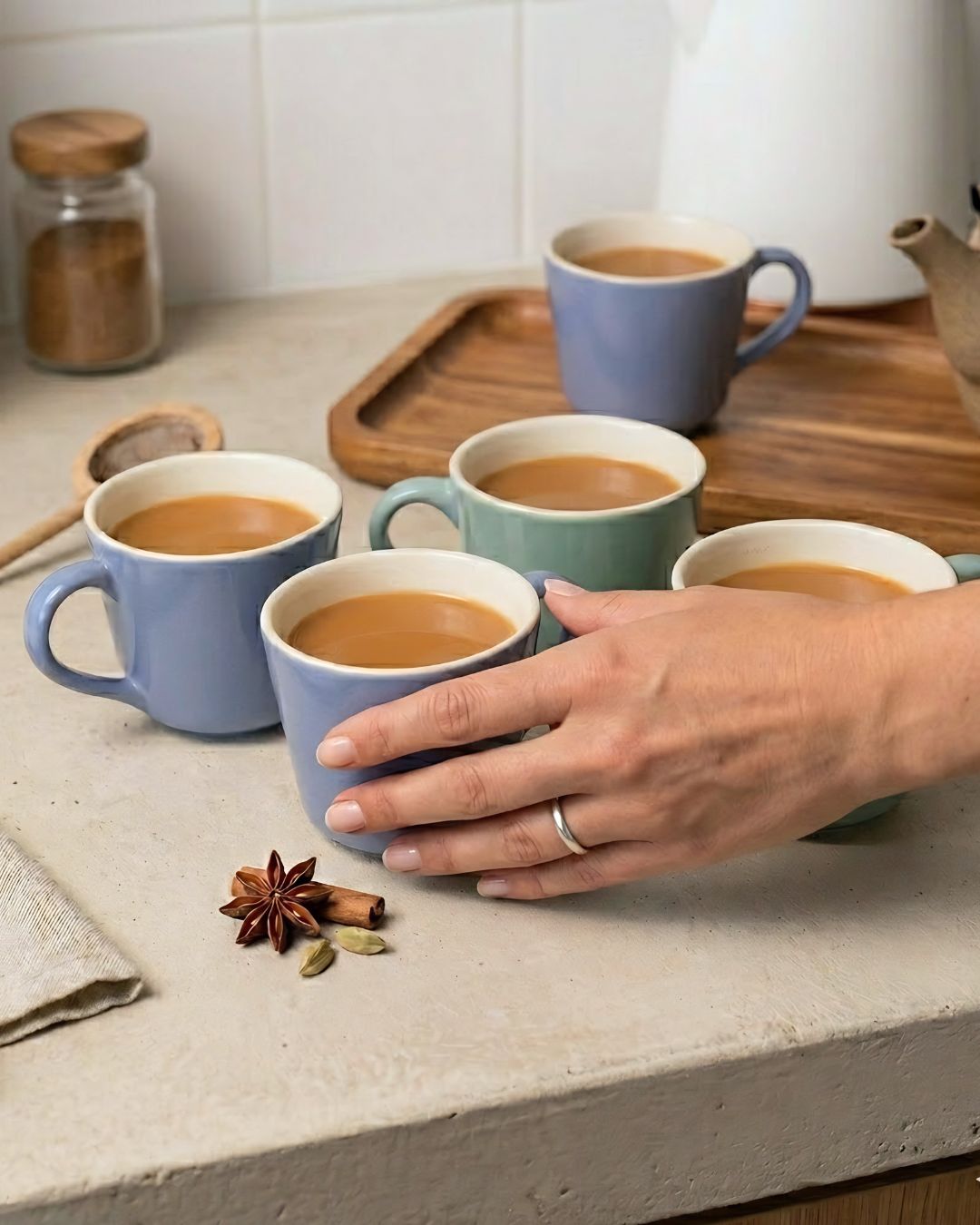 Tea Cup Set- Everyday Pastels, Lavender & Green (set of 4)