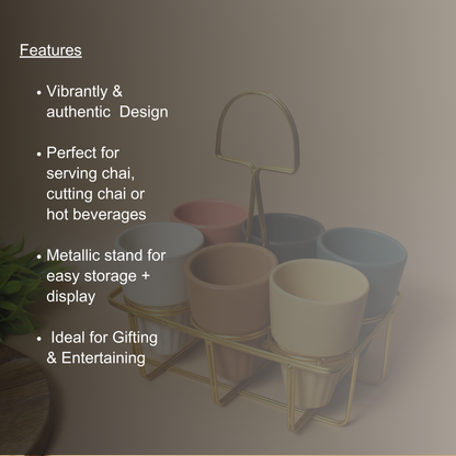 Colorful Kulhad Set with Stand – Vibrant Chai Experience