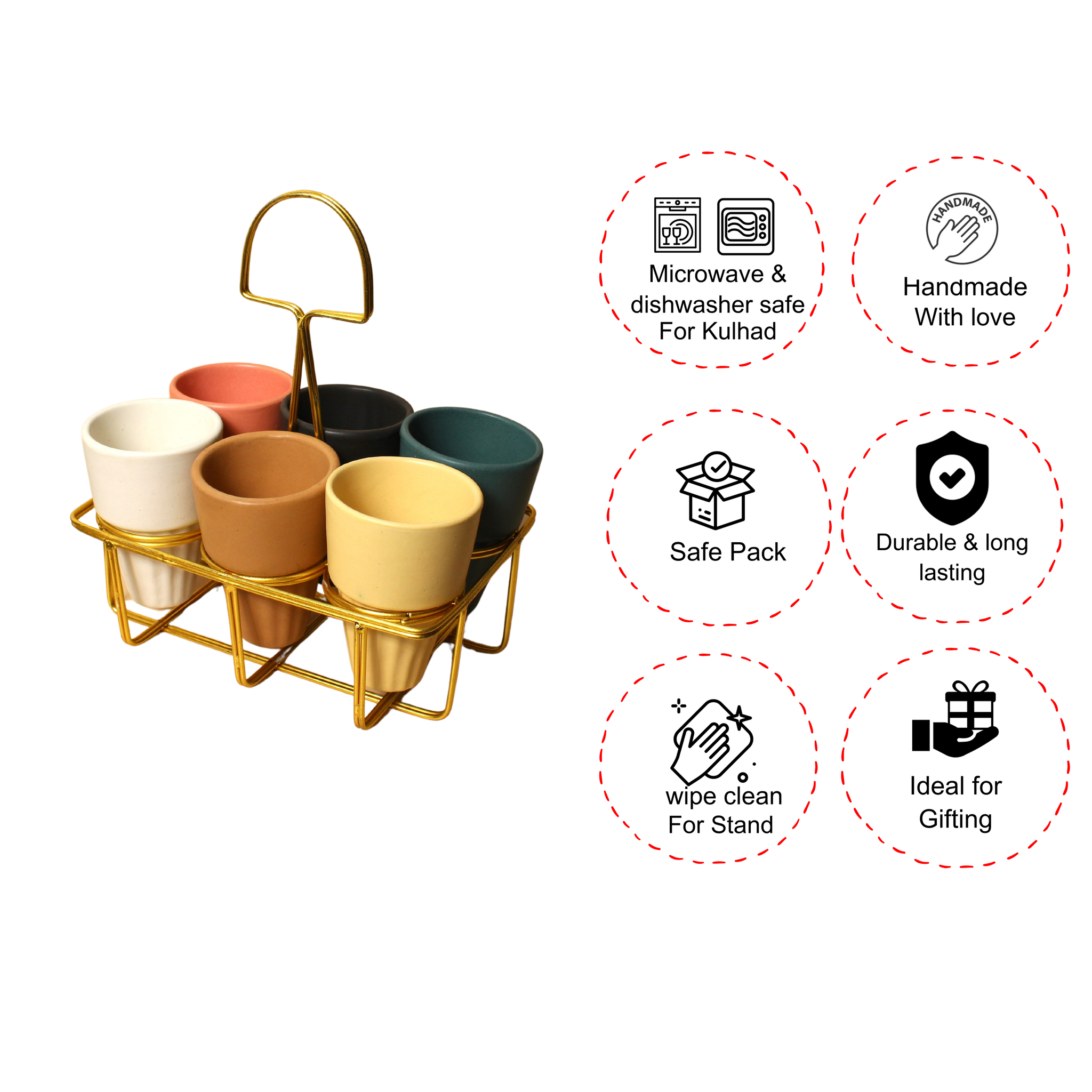 Colorful Kulhad Set with Stand – Vibrant Chai Experience