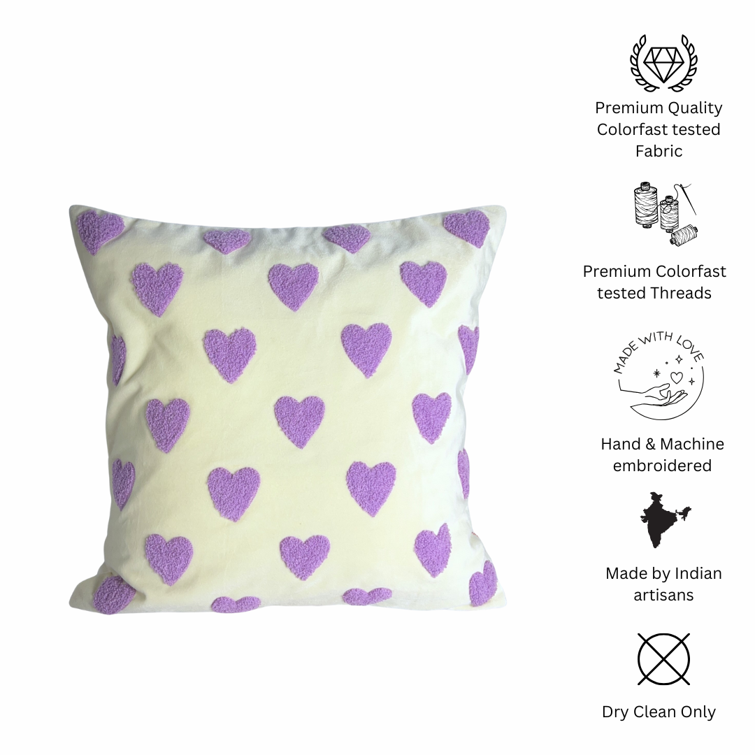 All Hearts Embroidered Cushion Cover- Off white, Embroidered