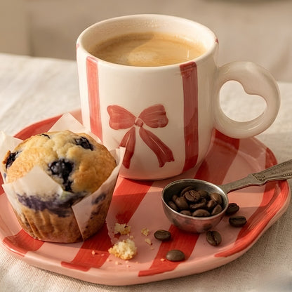 Red Ribbon Sip Snack Set- 6" Plate+ Mug