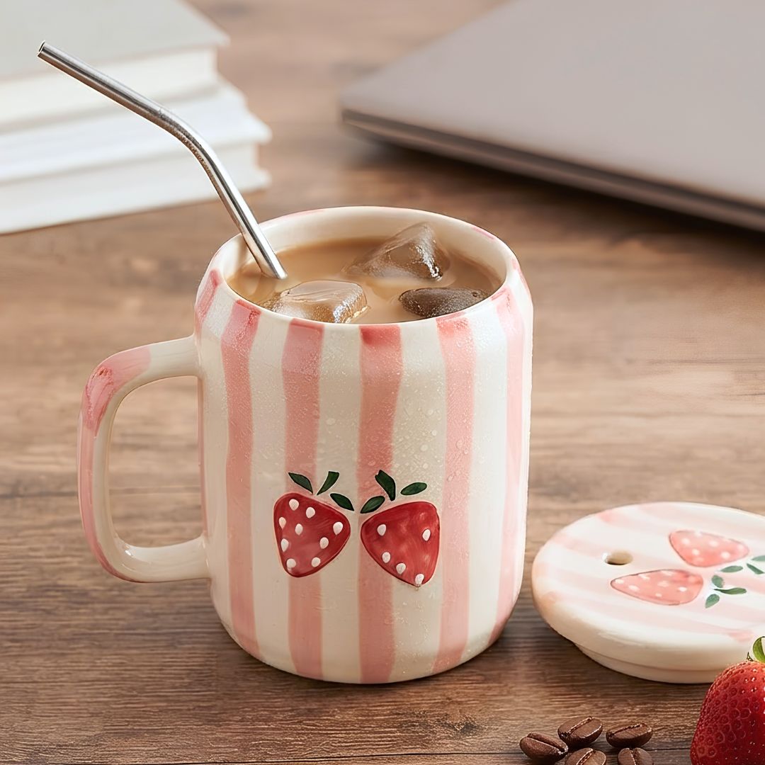 Strawberry tumbler with straw (370ml)