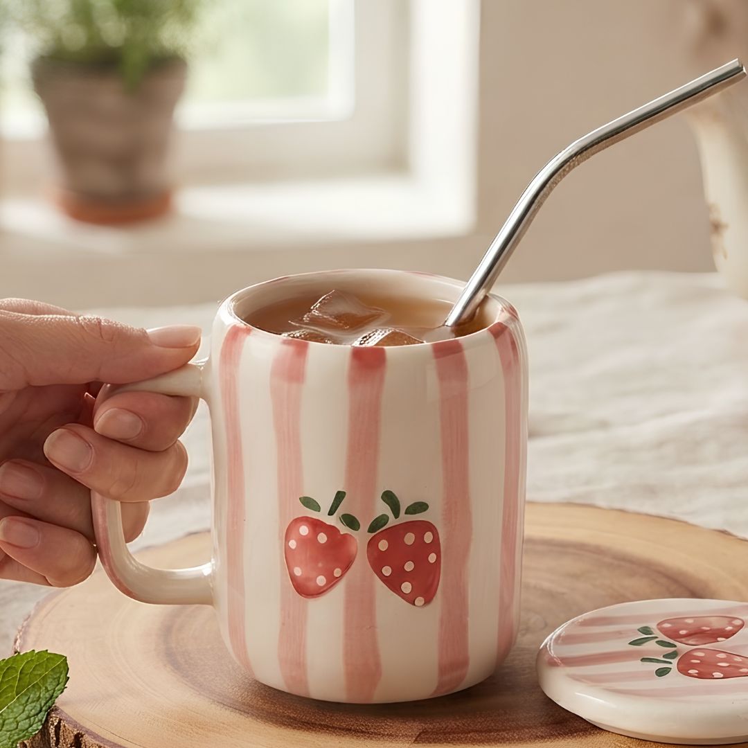 Strawberry tumbler with straw (370ml)